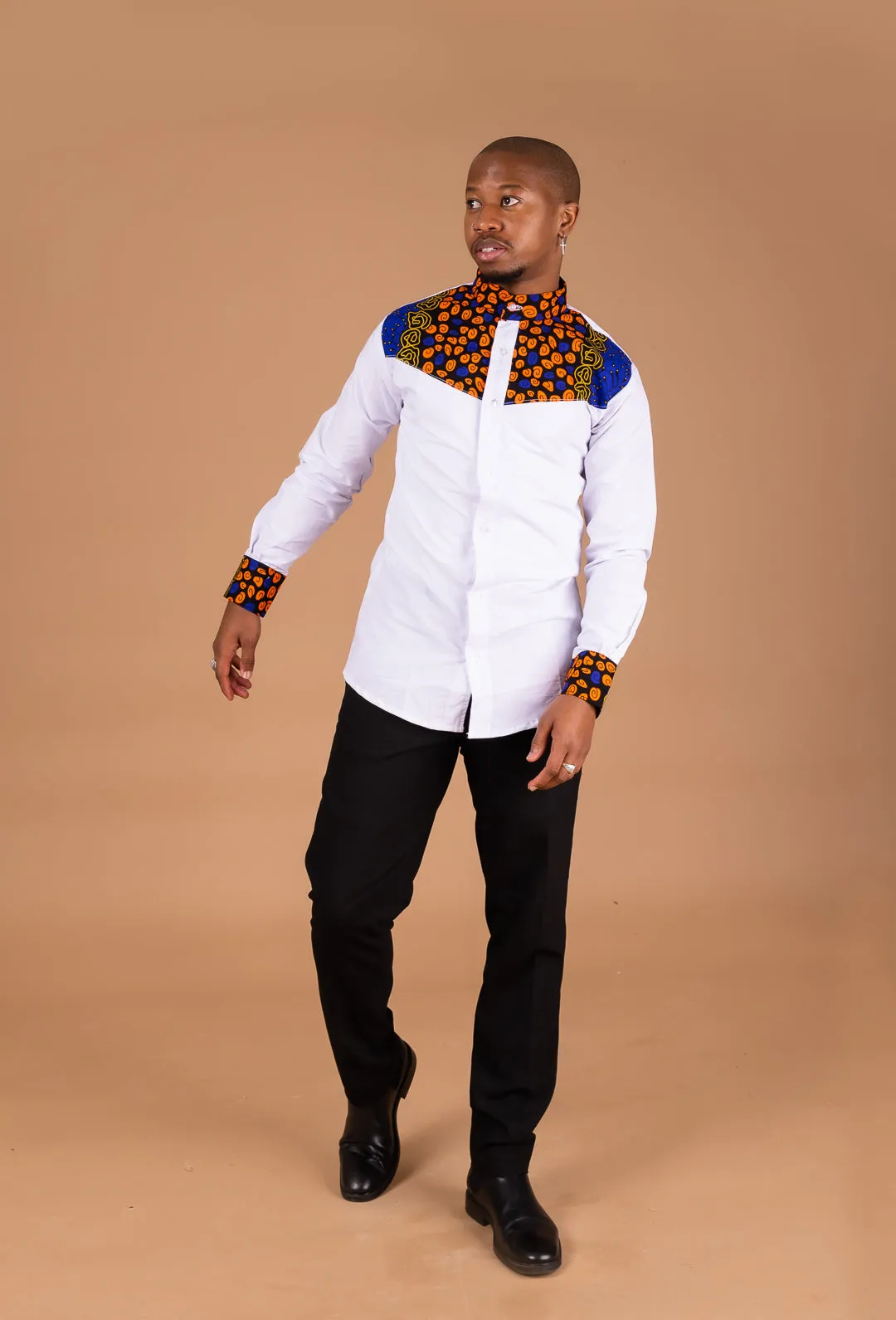 Eghosa Ankara Men Shirt | White and Mixed African Print