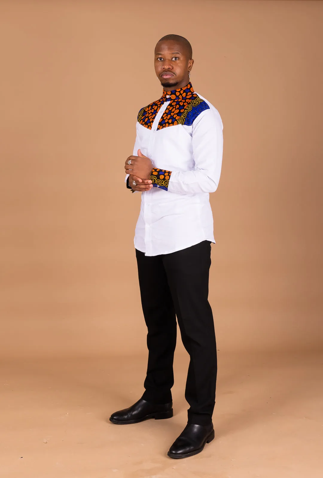 Eghosa Ankara Men Shirt | White and Mixed African Print