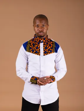 Eghosa Ankara Men Shirt | White and Mixed African Print