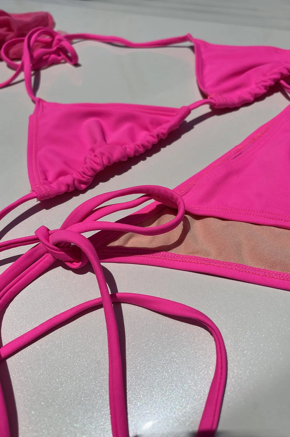 Electric Pink Bikini and Mesh Dress Set