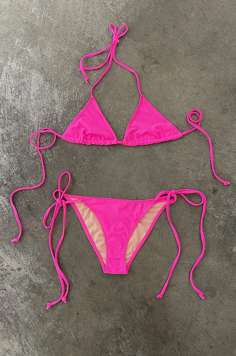 Electric Pink Bikini and Mesh Dress Set