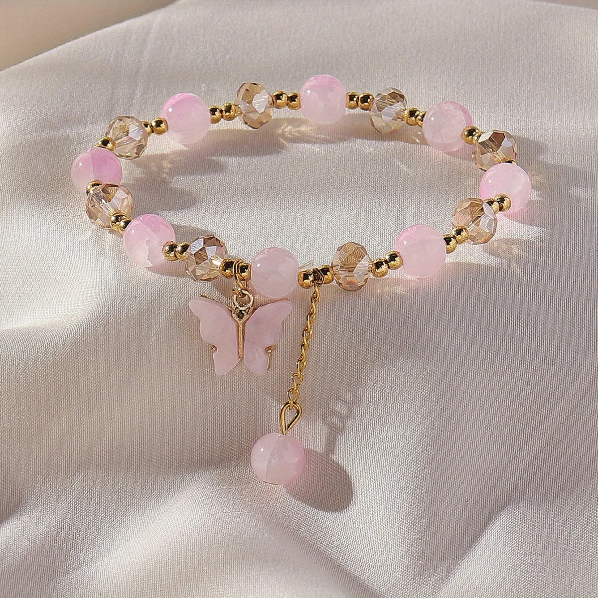 Elegant Butterfly Pendant Bracelet with Y2K Style Beads