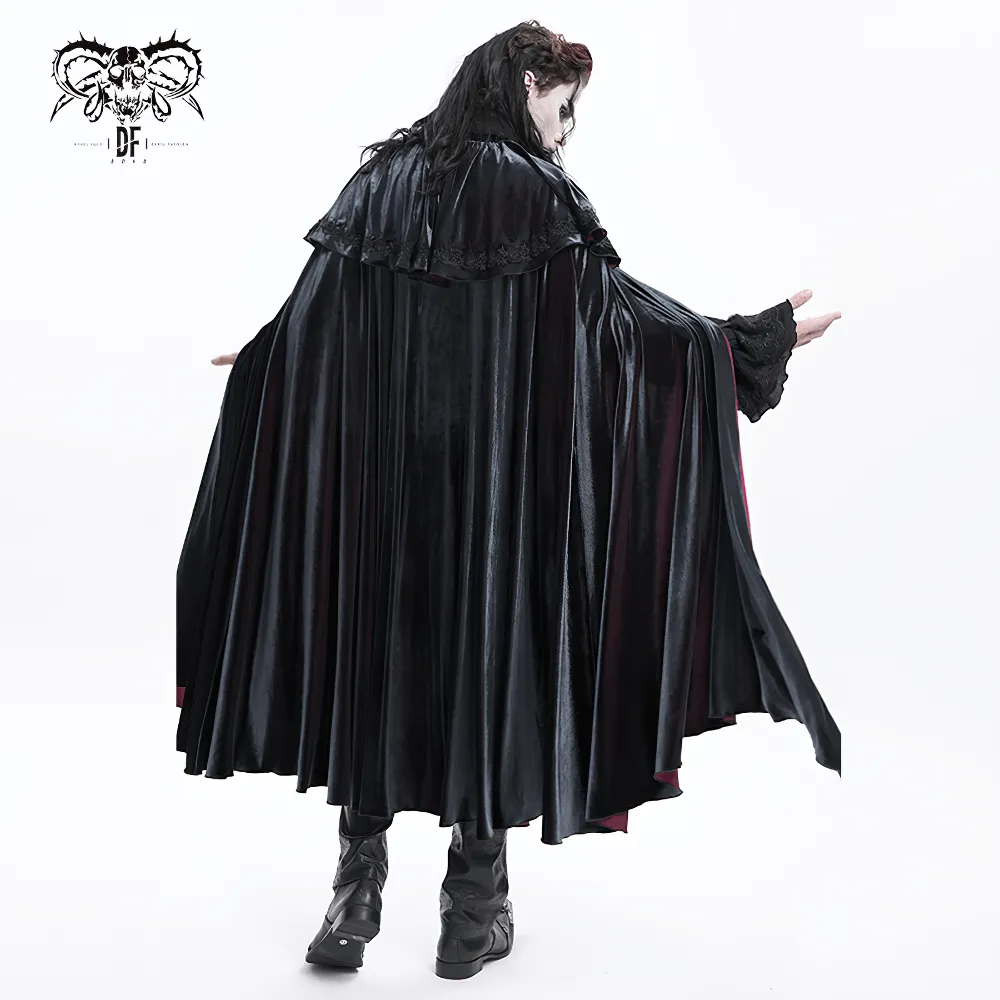 Elegant Velvet Gothic Vampire Cape with Lace Detailing