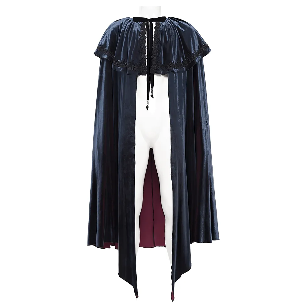 Elegant Velvet Gothic Vampire Cape with Lace Detailing