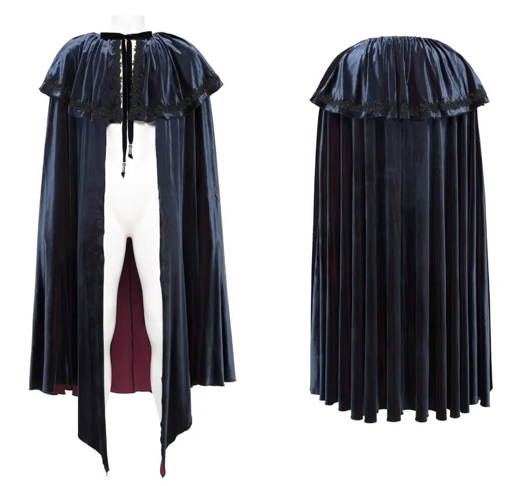 Elegant Velvet Gothic Vampire Cape with Lace Detailing