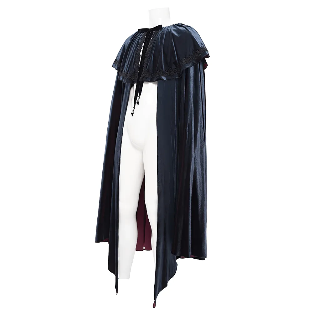 Elegant Velvet Gothic Vampire Cape with Lace Detailing