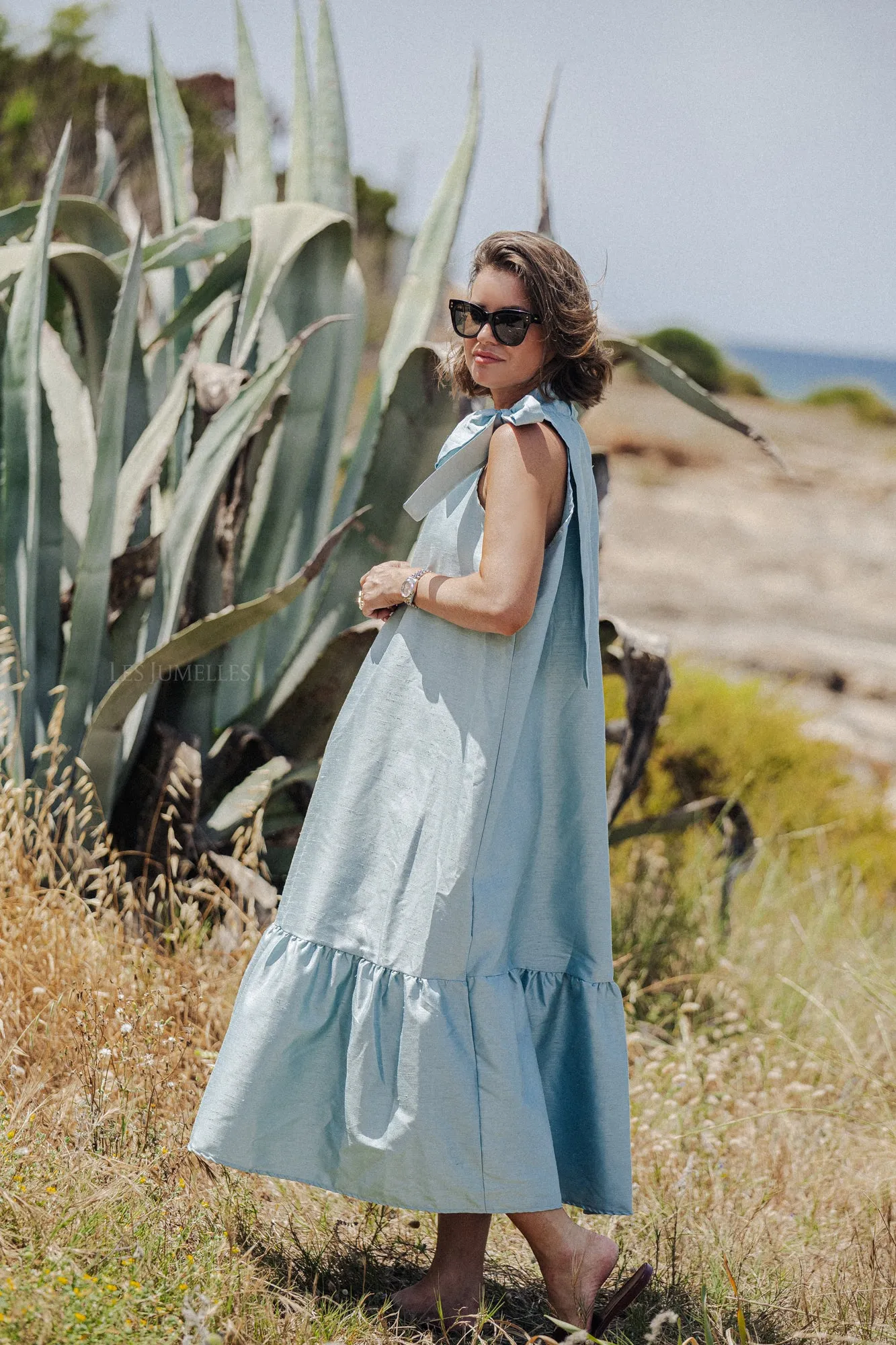 Ella halterneck maxi dress dusty blue