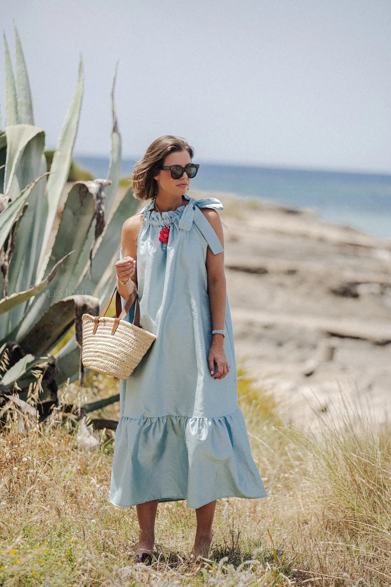 Ella halterneck maxi dress dusty blue