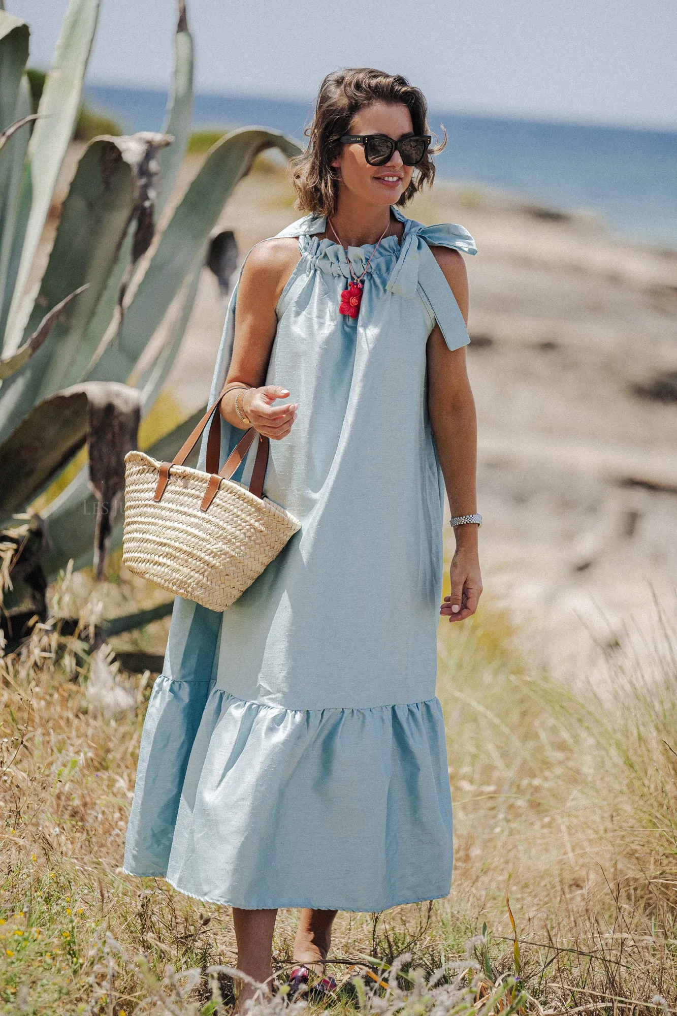 Ella halterneck maxi dress dusty blue