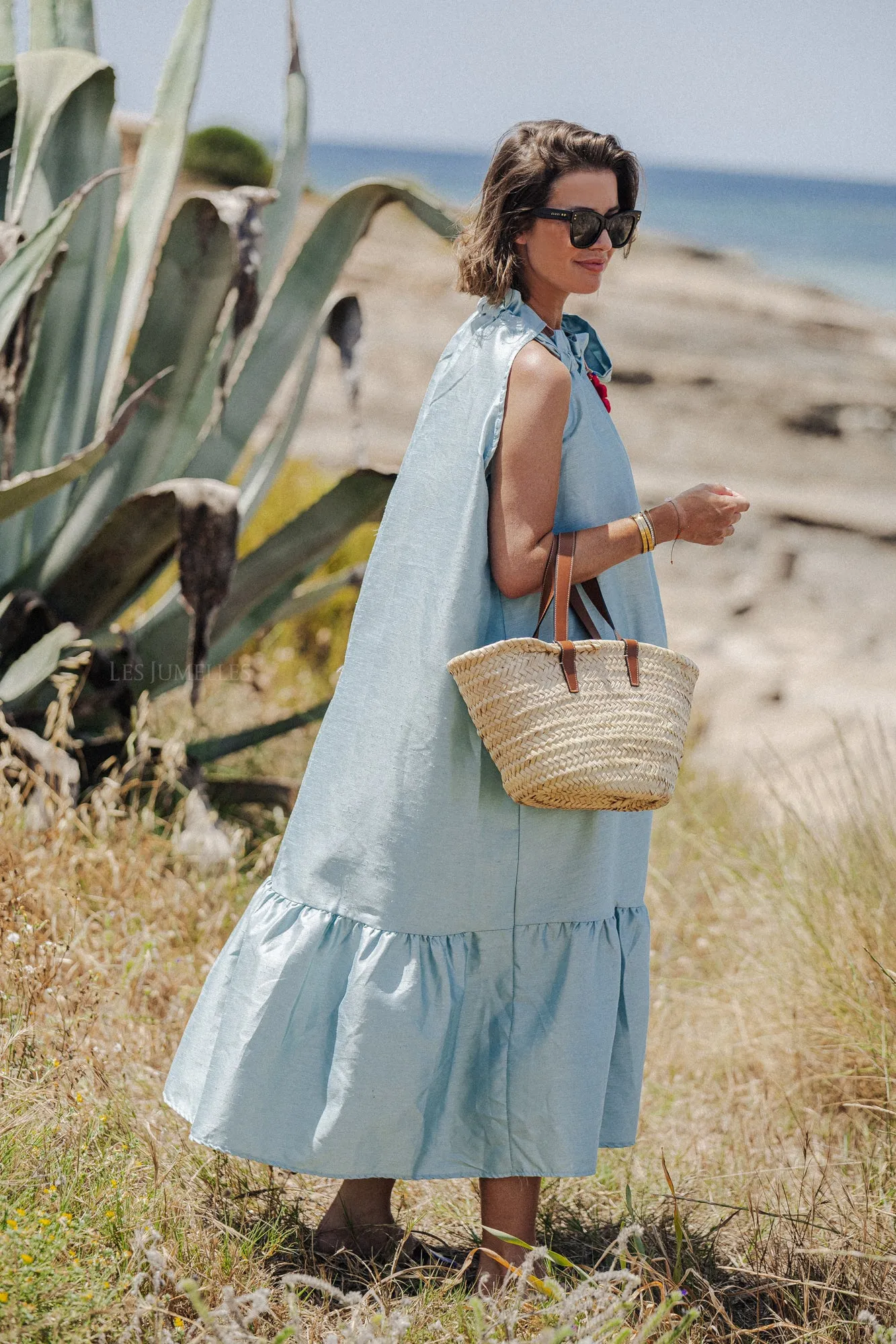 Ella halterneck maxi dress dusty blue