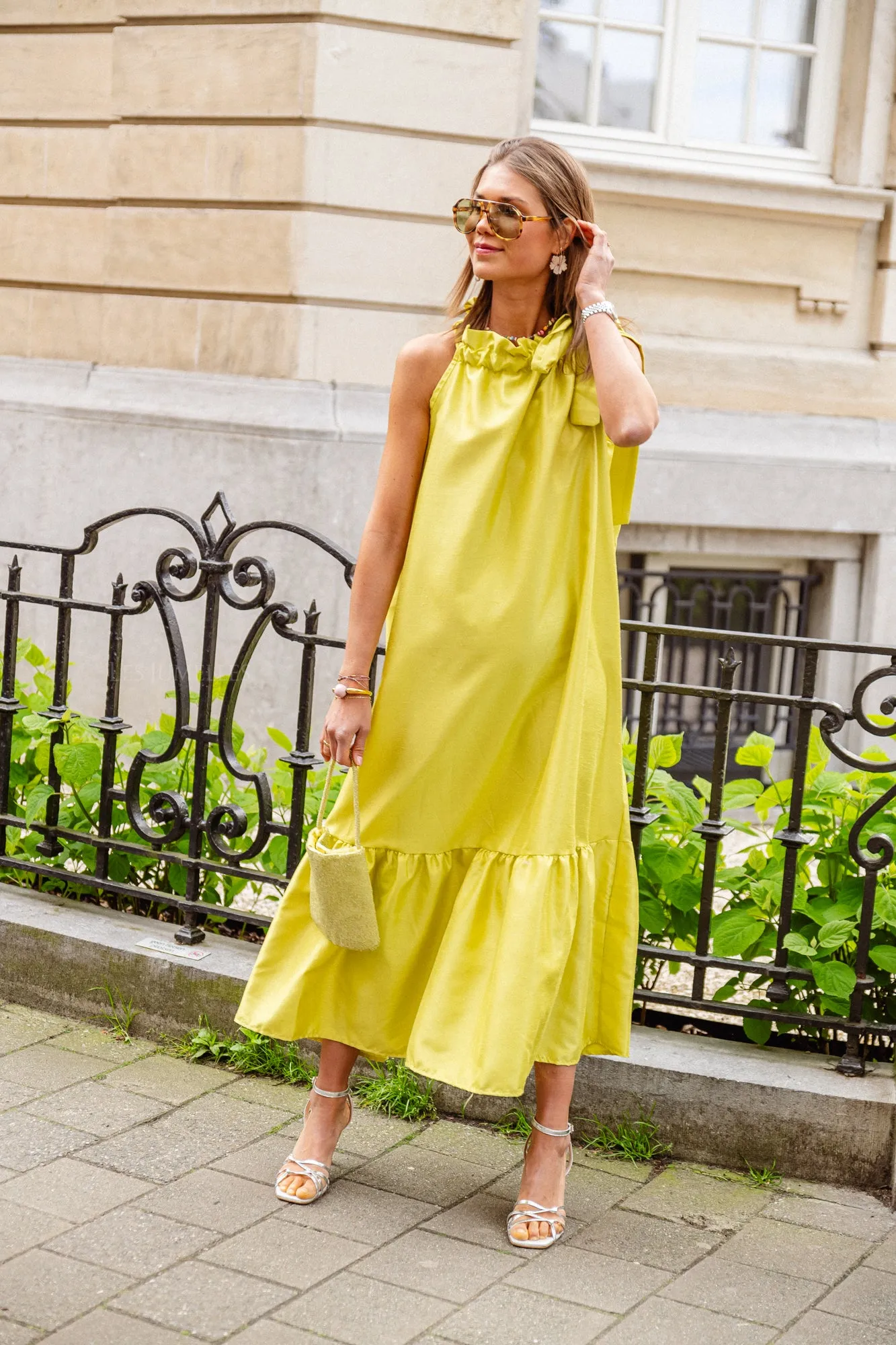 Ella halterneck maxi dress lime