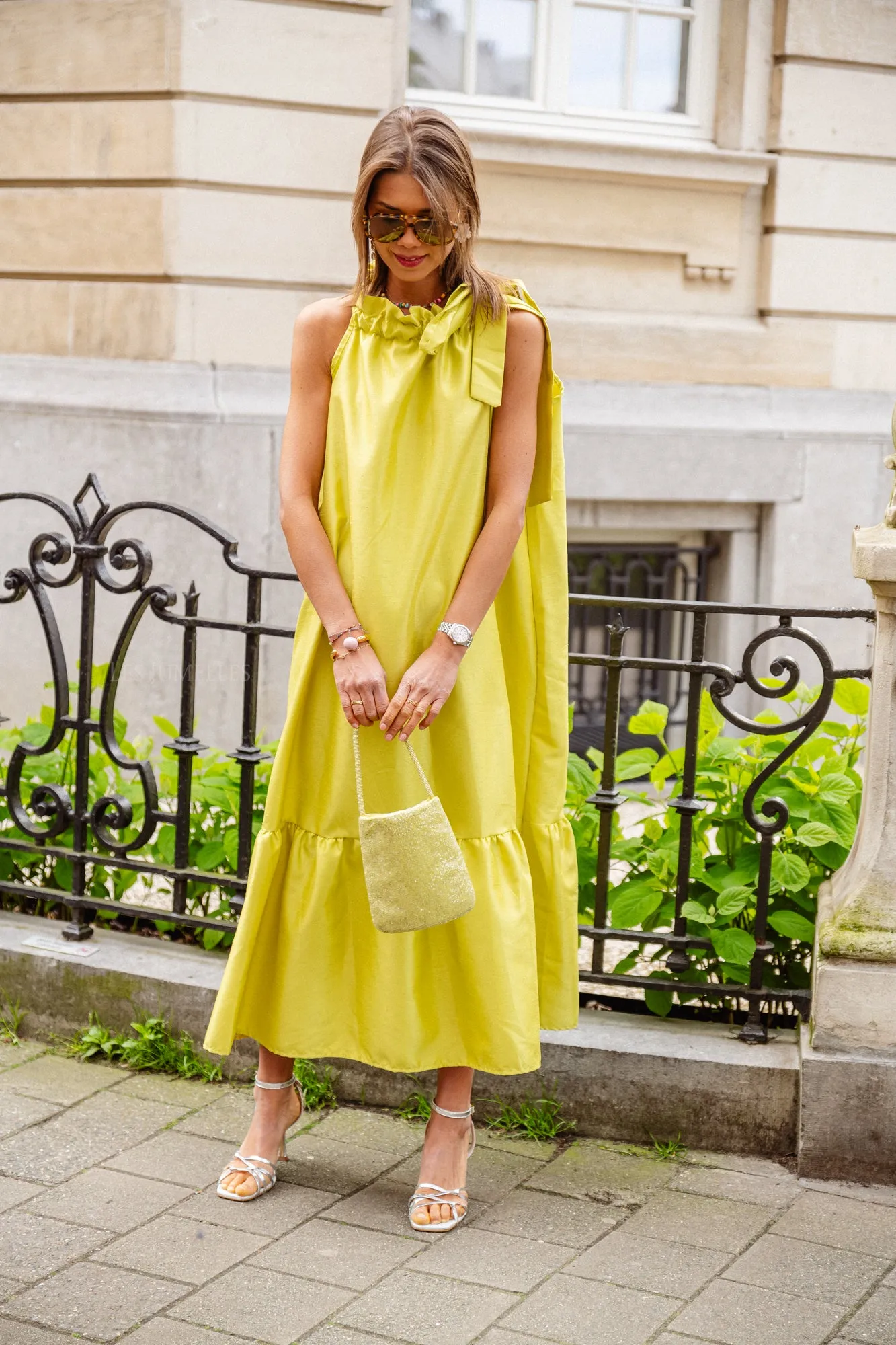 Ella halterneck maxi dress lime