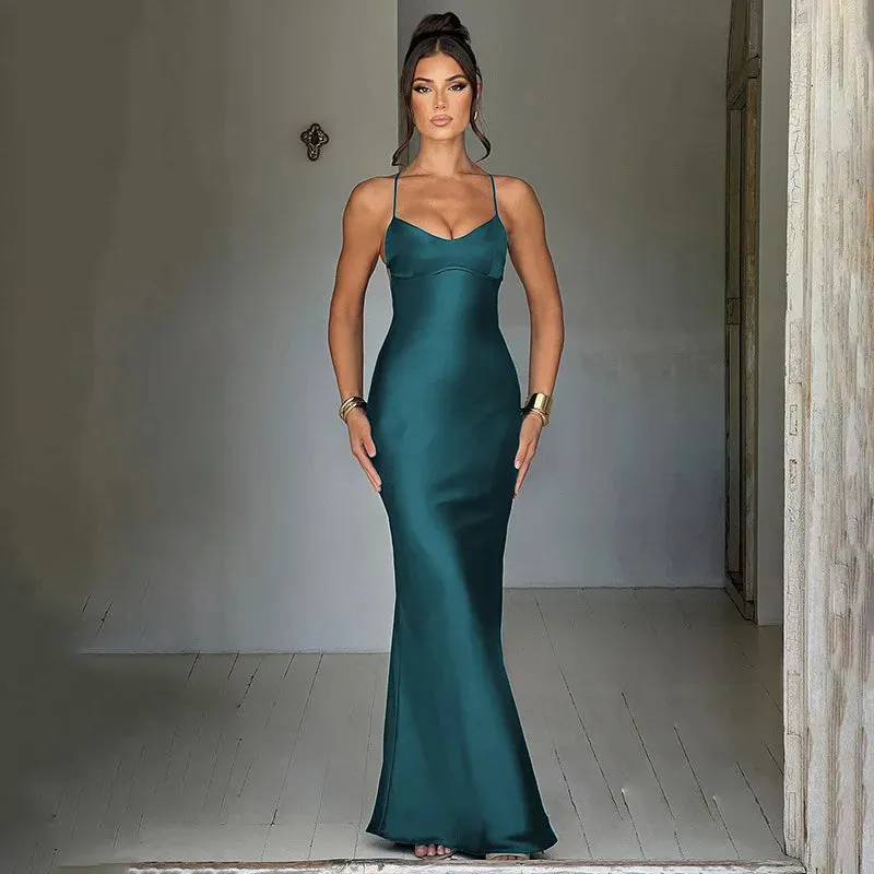 Emmaline - Figure hugging satin silk maxi dress