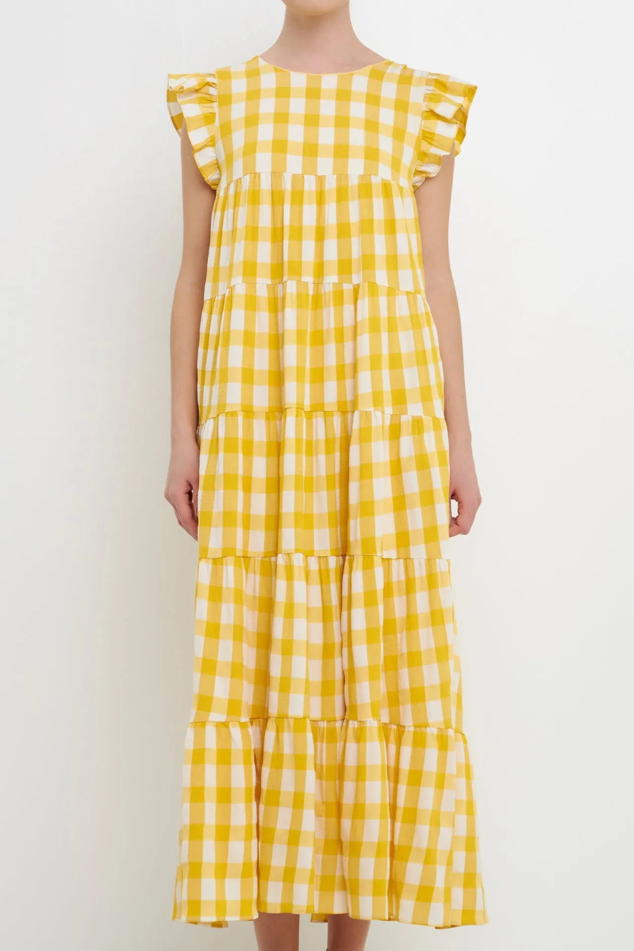 English Factory - Textured Gingham Maxi Tiered Baby Doll Dress