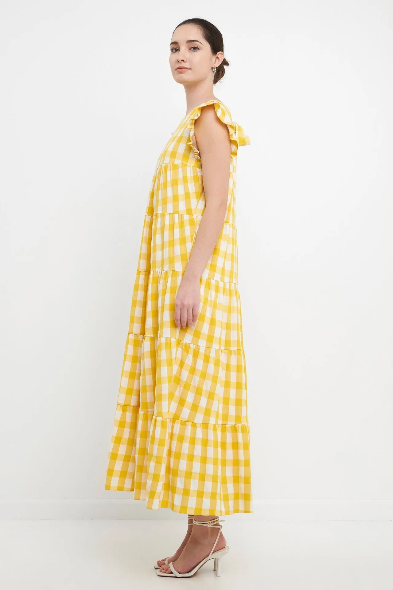 English Factory - Textured Gingham Maxi Tiered Baby Doll Dress