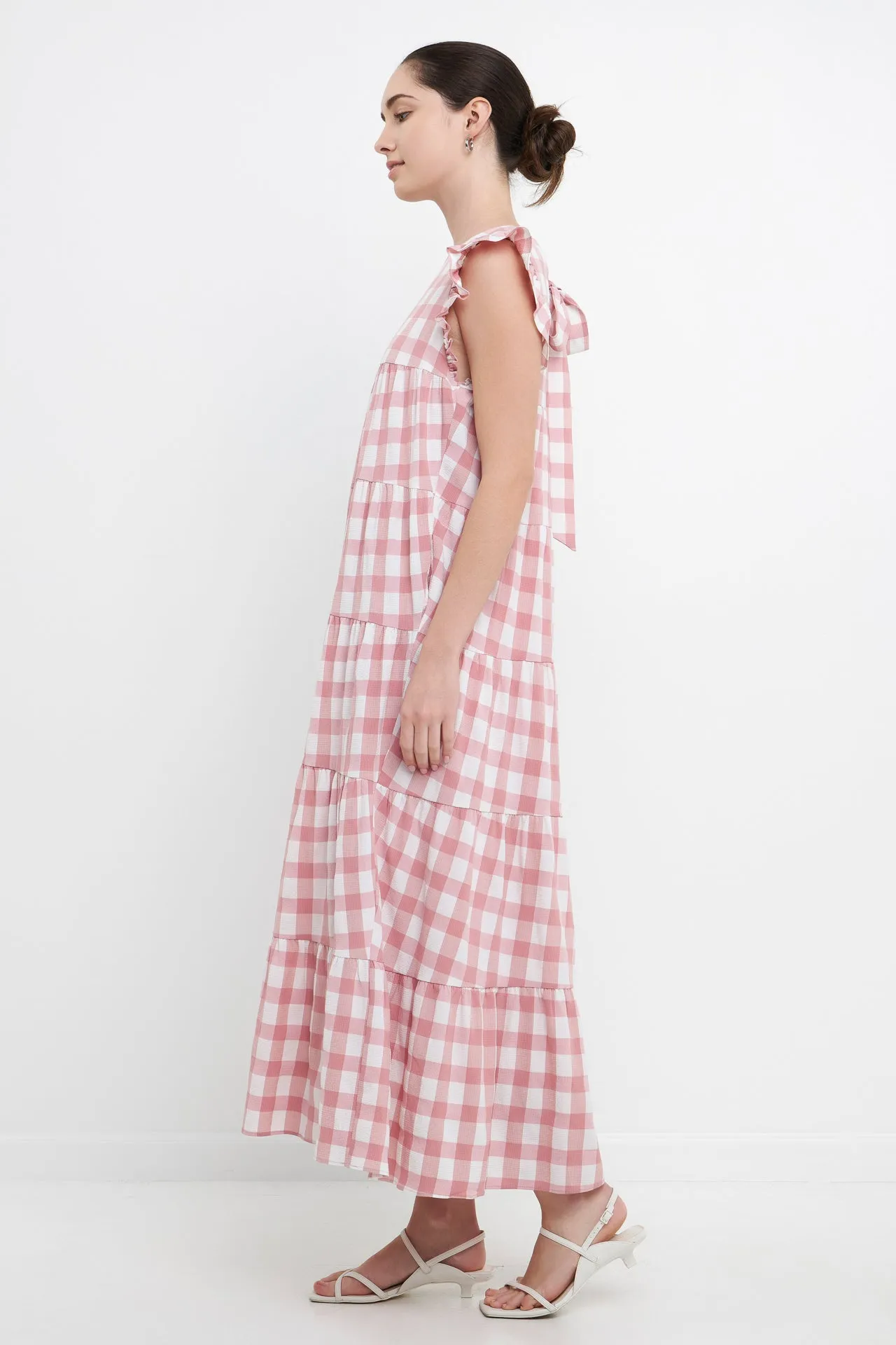 English Factory - Textured Gingham Maxi Tiered Baby Doll Dress