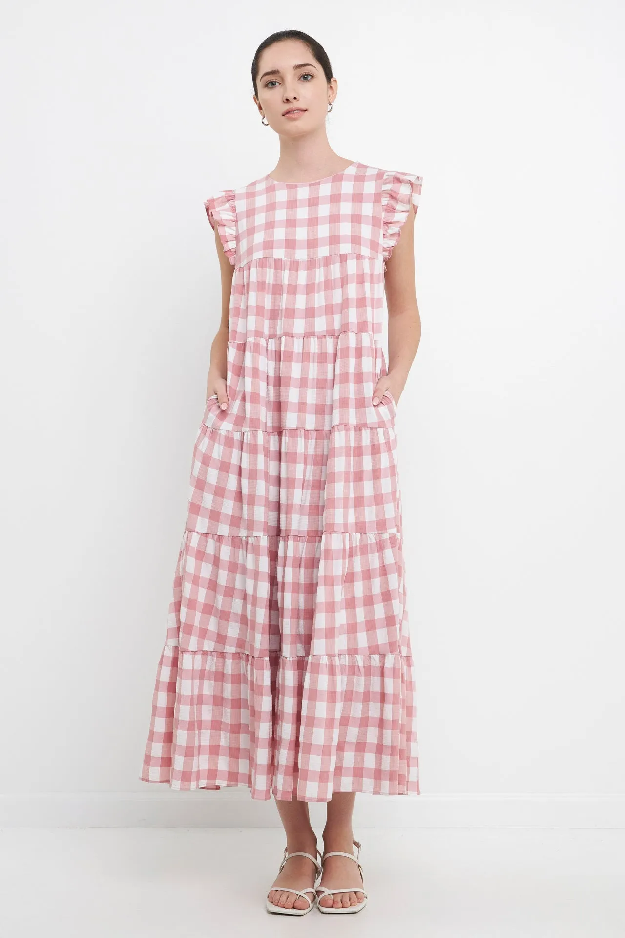 English Factory - Textured Gingham Maxi Tiered Baby Doll Dress