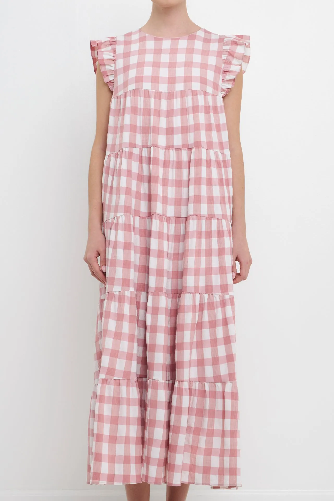 English Factory - Textured Gingham Maxi Tiered Baby Doll Dress