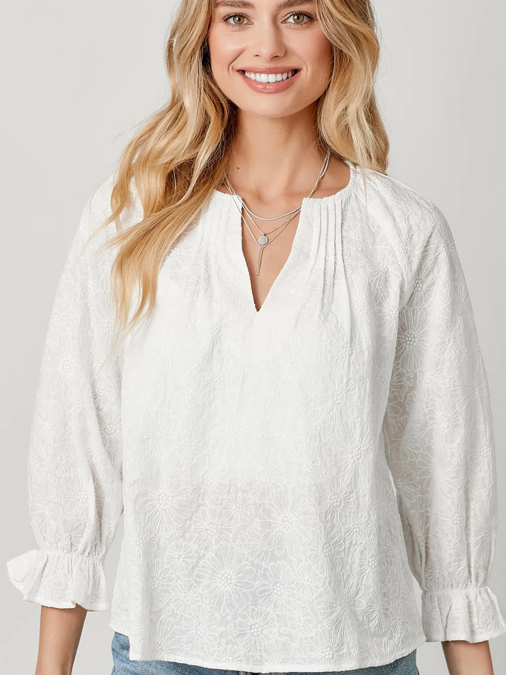 Estella Embroidered Top - Off White