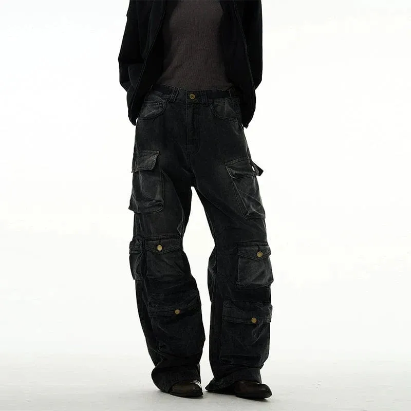 Faded Black Multi Purpose Pocket Baggy Cargo Jeans