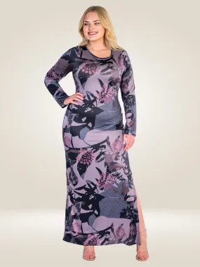 Fall Floral Print Long Sleeve Side Slit Plus Size Maxi Dress