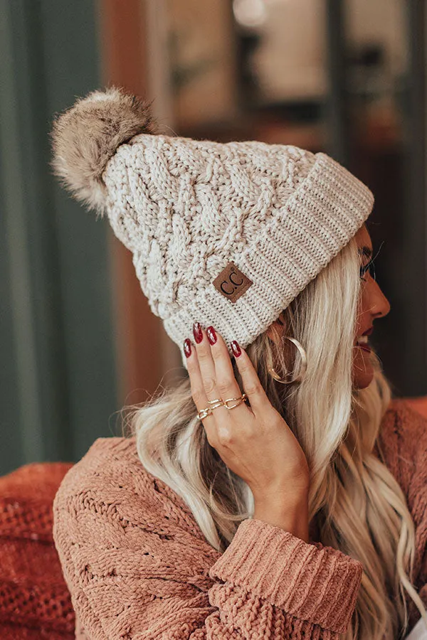 Fall Hike Faux Fur Pom Beanie in Birch