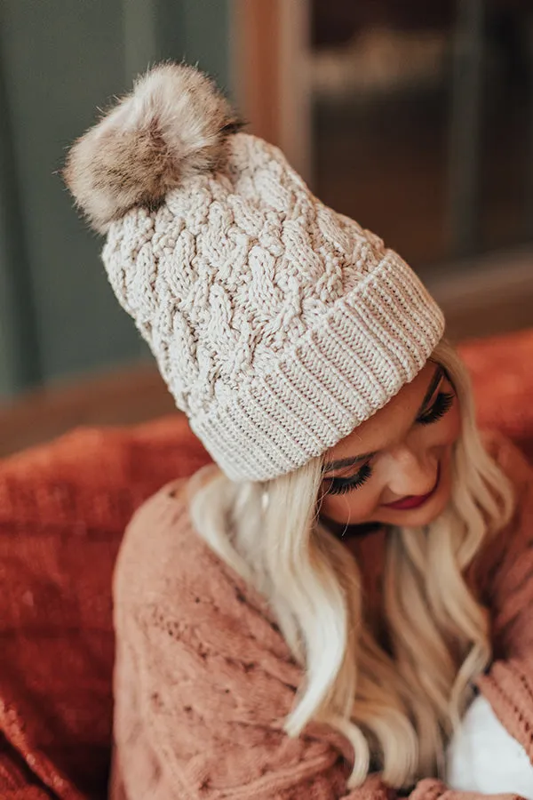 Fall Hike Faux Fur Pom Beanie in Birch