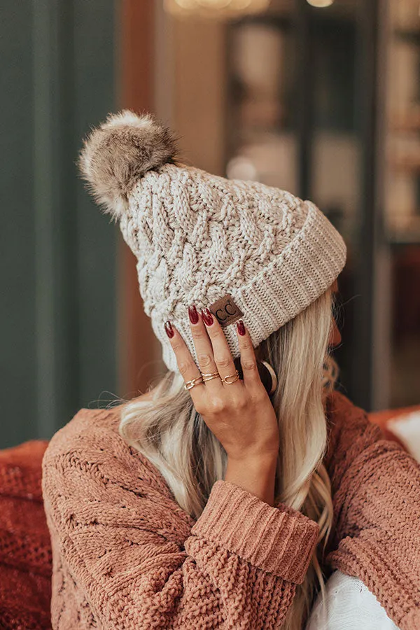 Fall Hike Faux Fur Pom Beanie in Birch