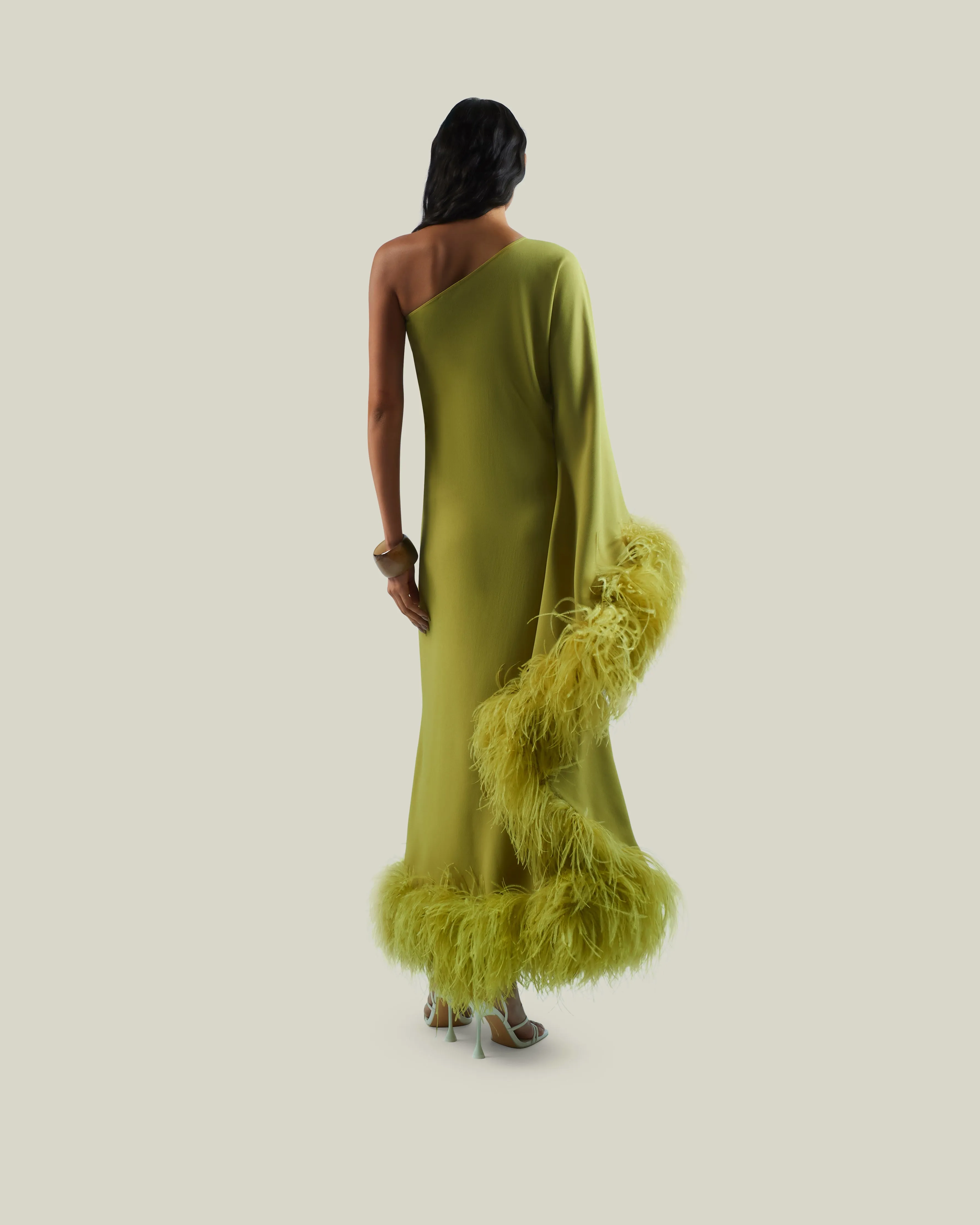 Feathered Balear Dress in Citron