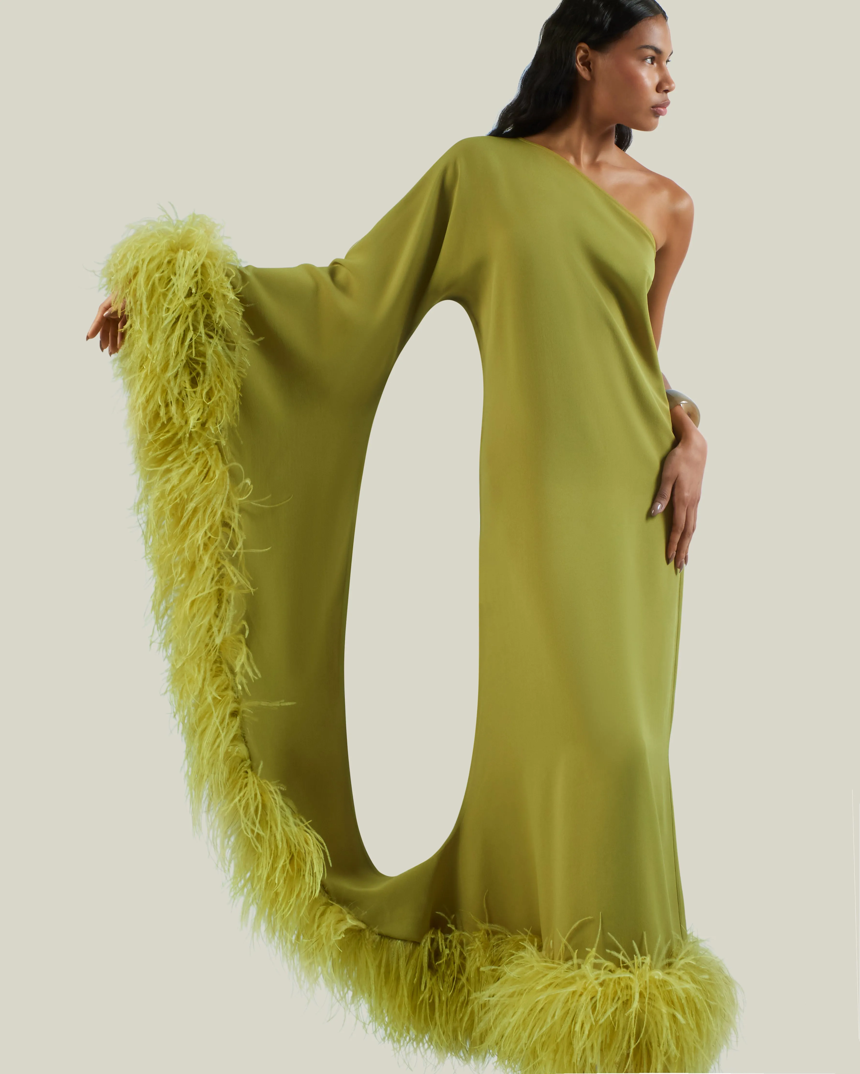 Feathered Balear Dress in Citron