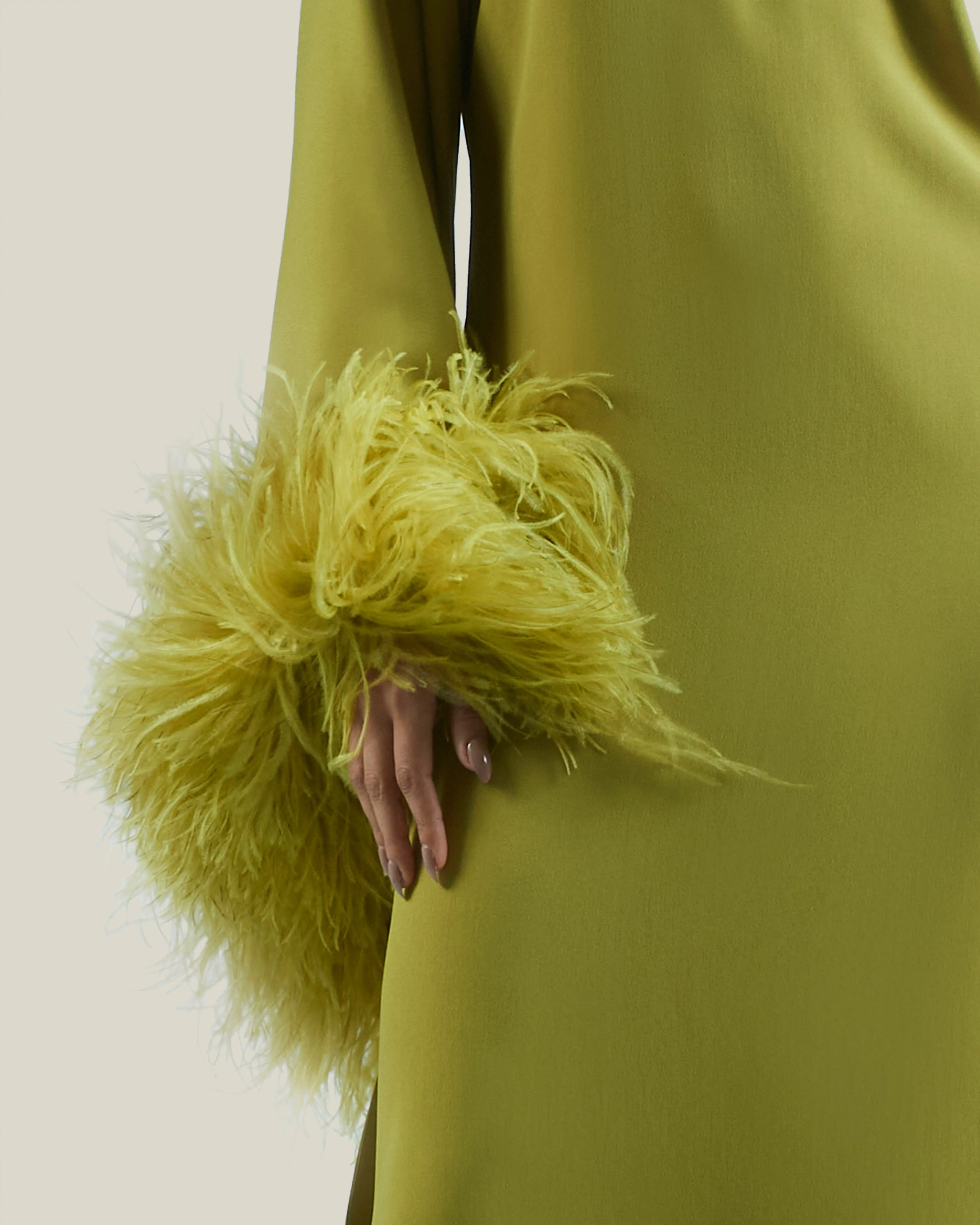 Feathered Balear Dress in Citron