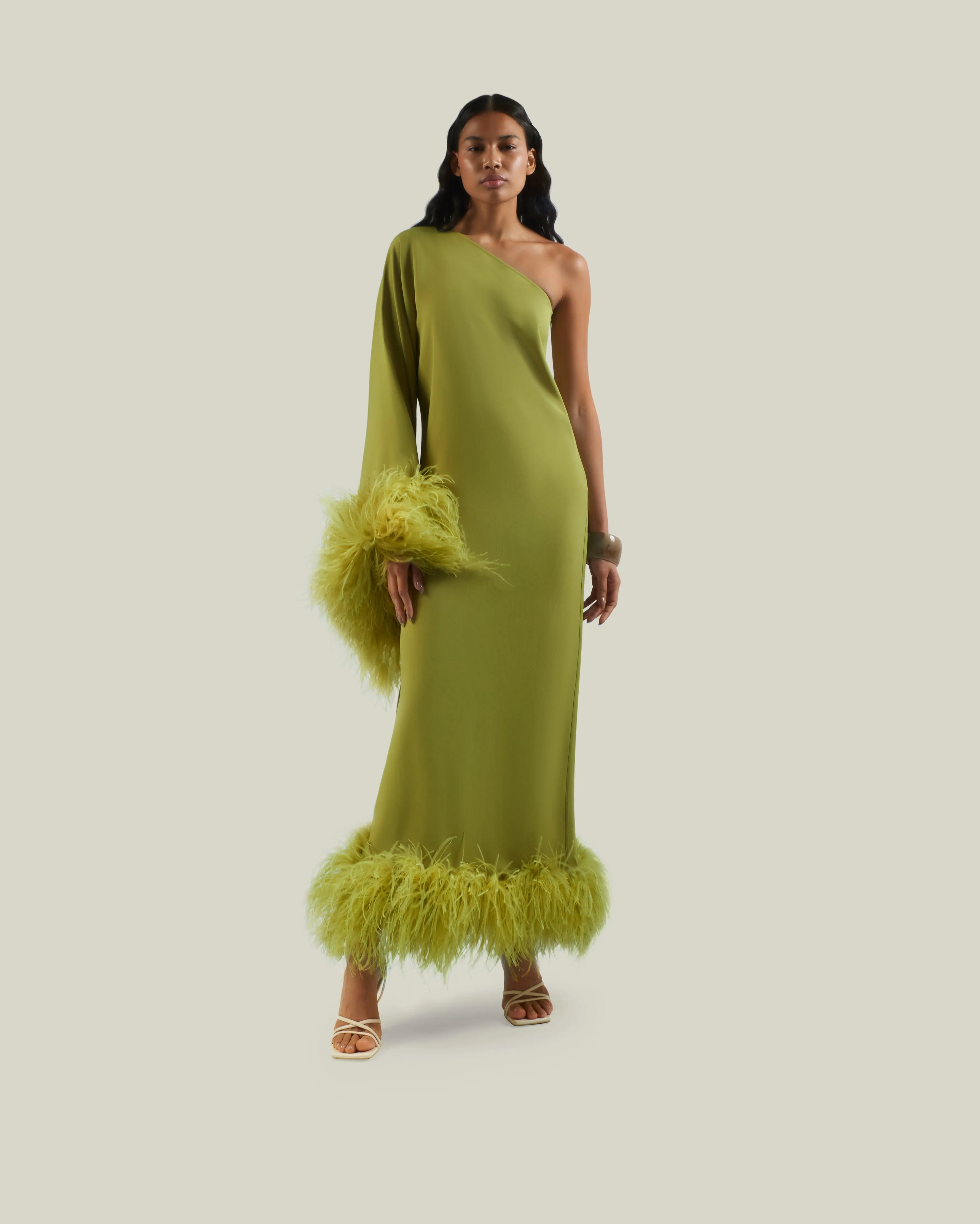 Feathered Balear Dress in Citron