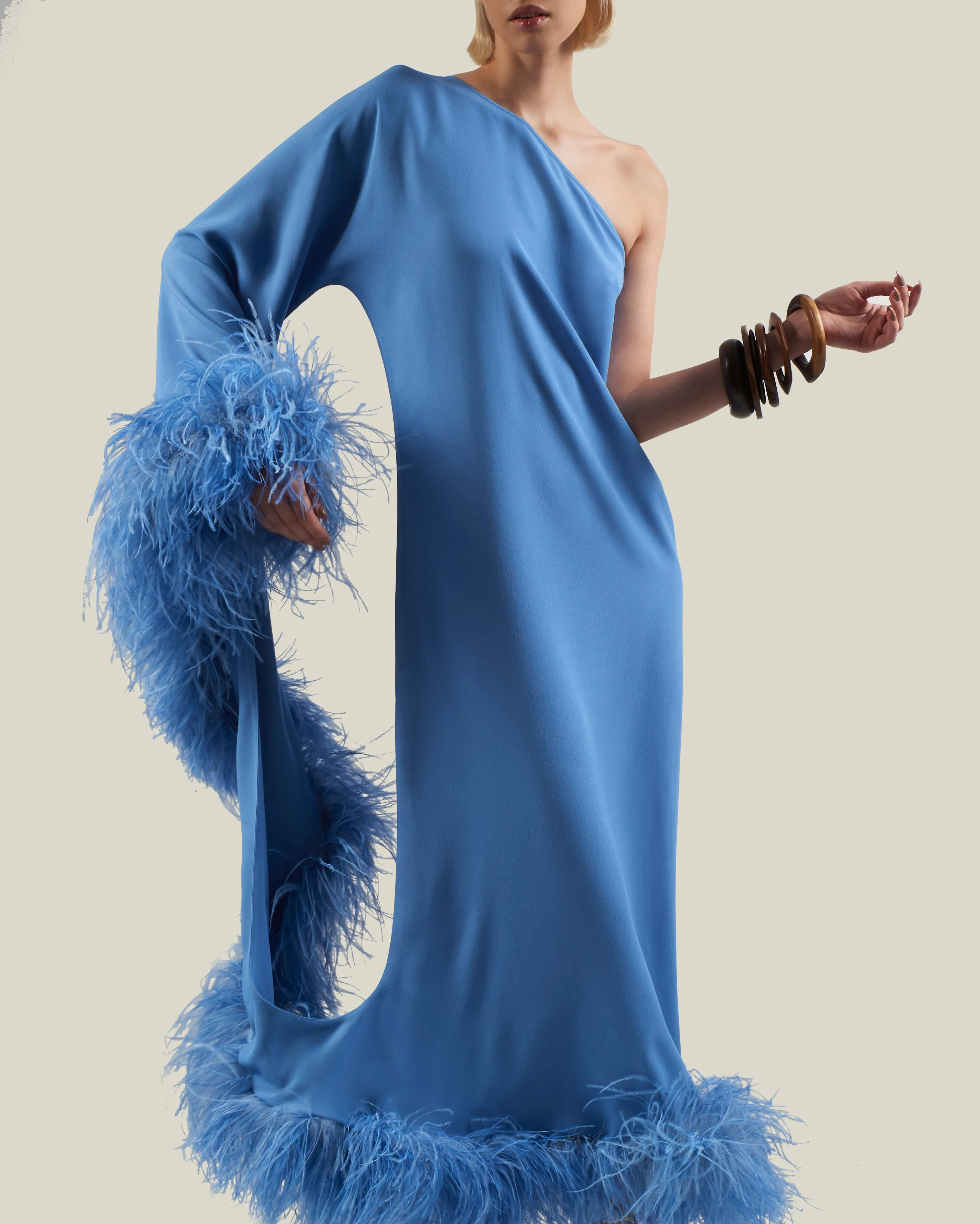 Feathered Balear Dress in Ocean