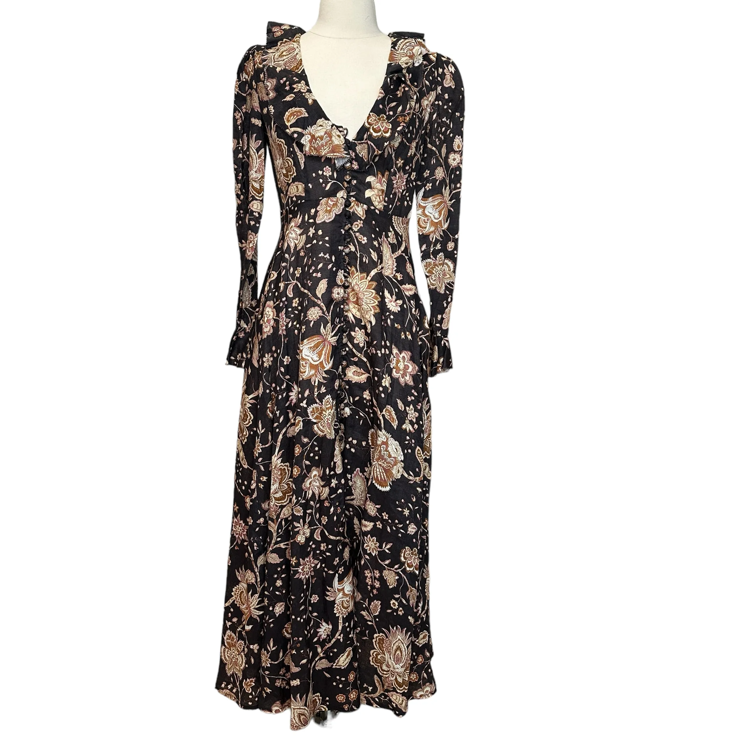 Floral Maxi Linen Dress - M