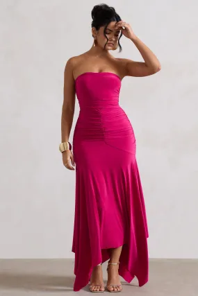 Florianne | Hot Pink Ruched Bandeau Midi Dress