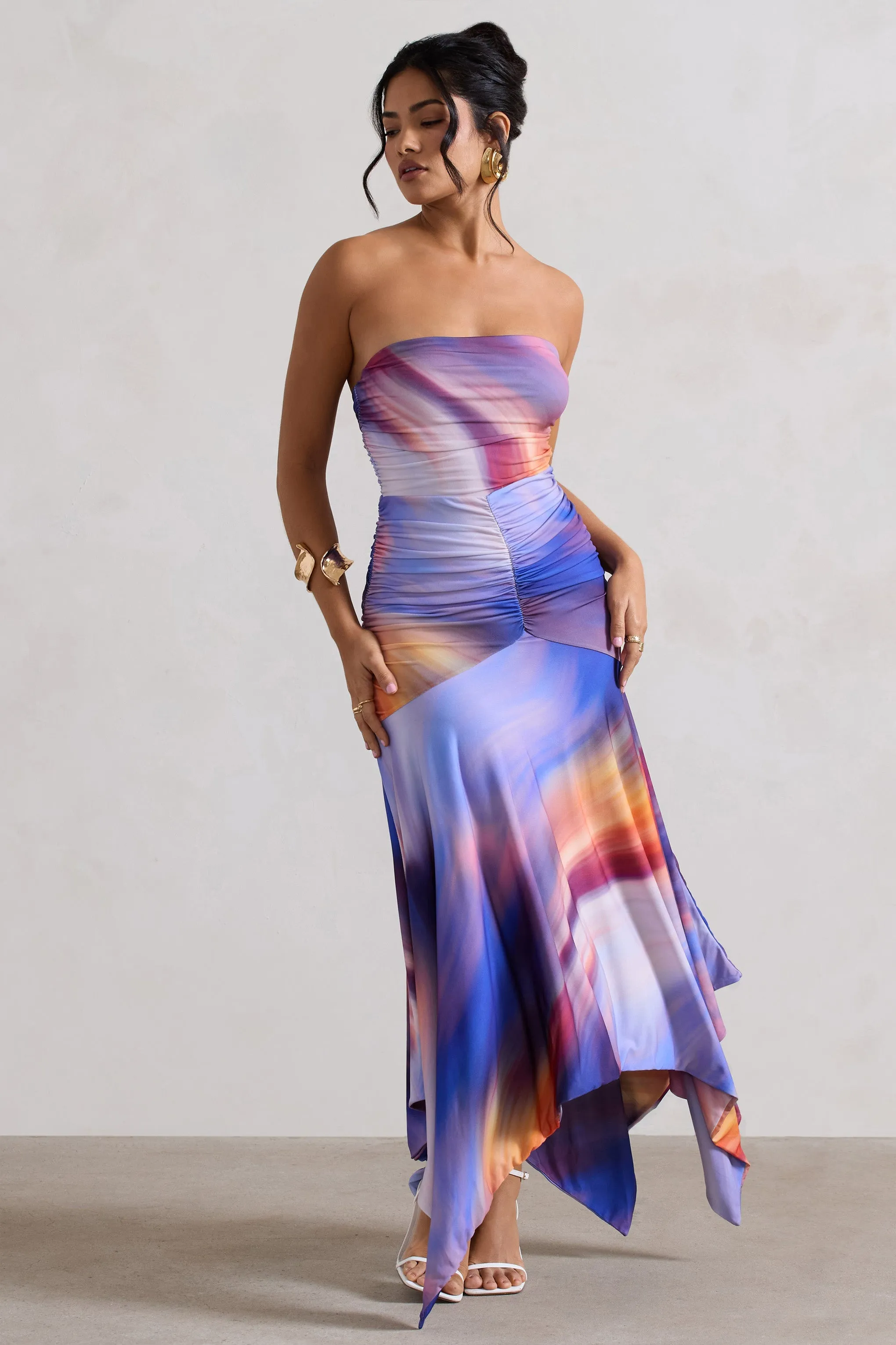 Florianne | Ombre Print Ruched Bandeau Midi Dress