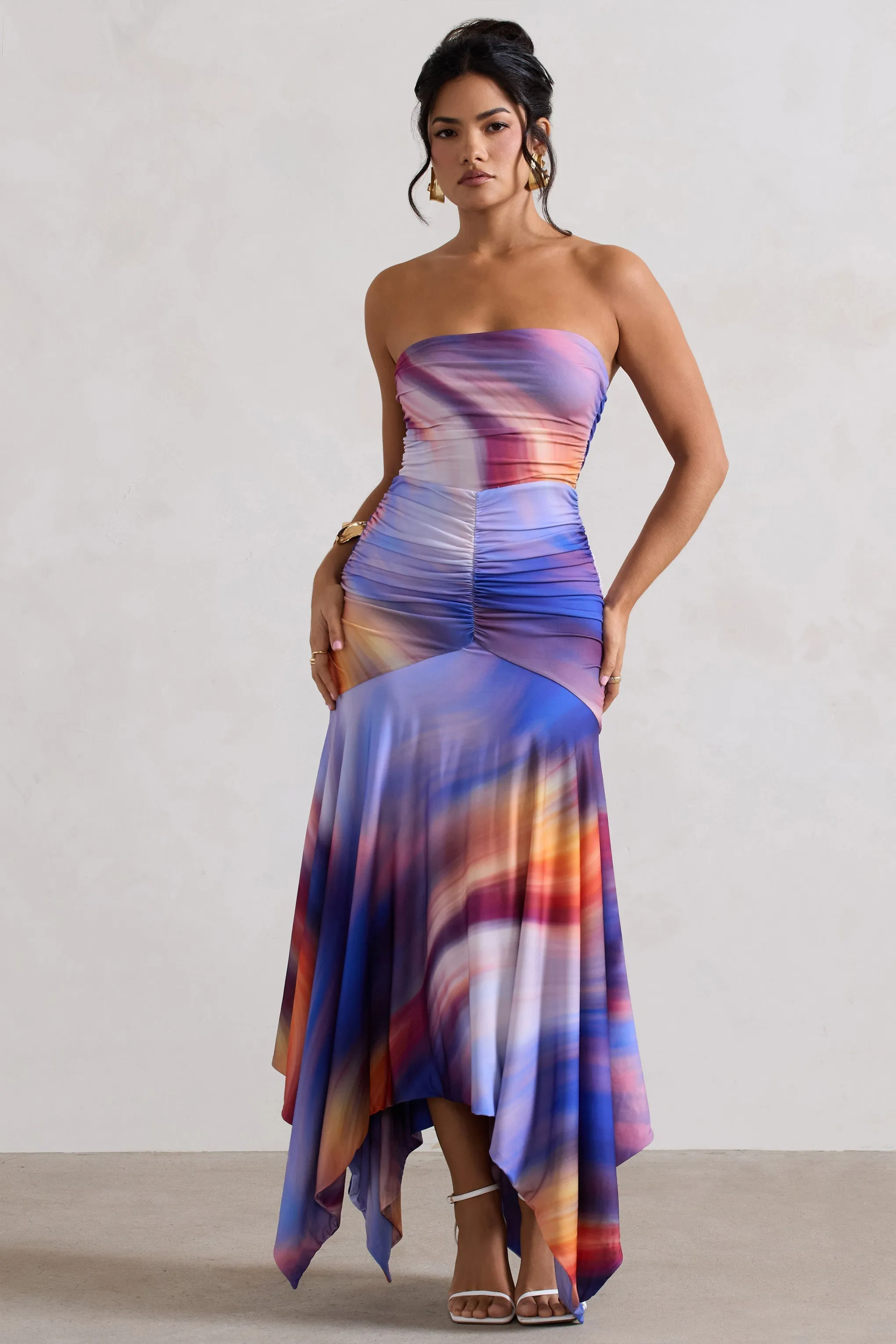 Florianne | Ombre Print Ruched Bandeau Midi Dress