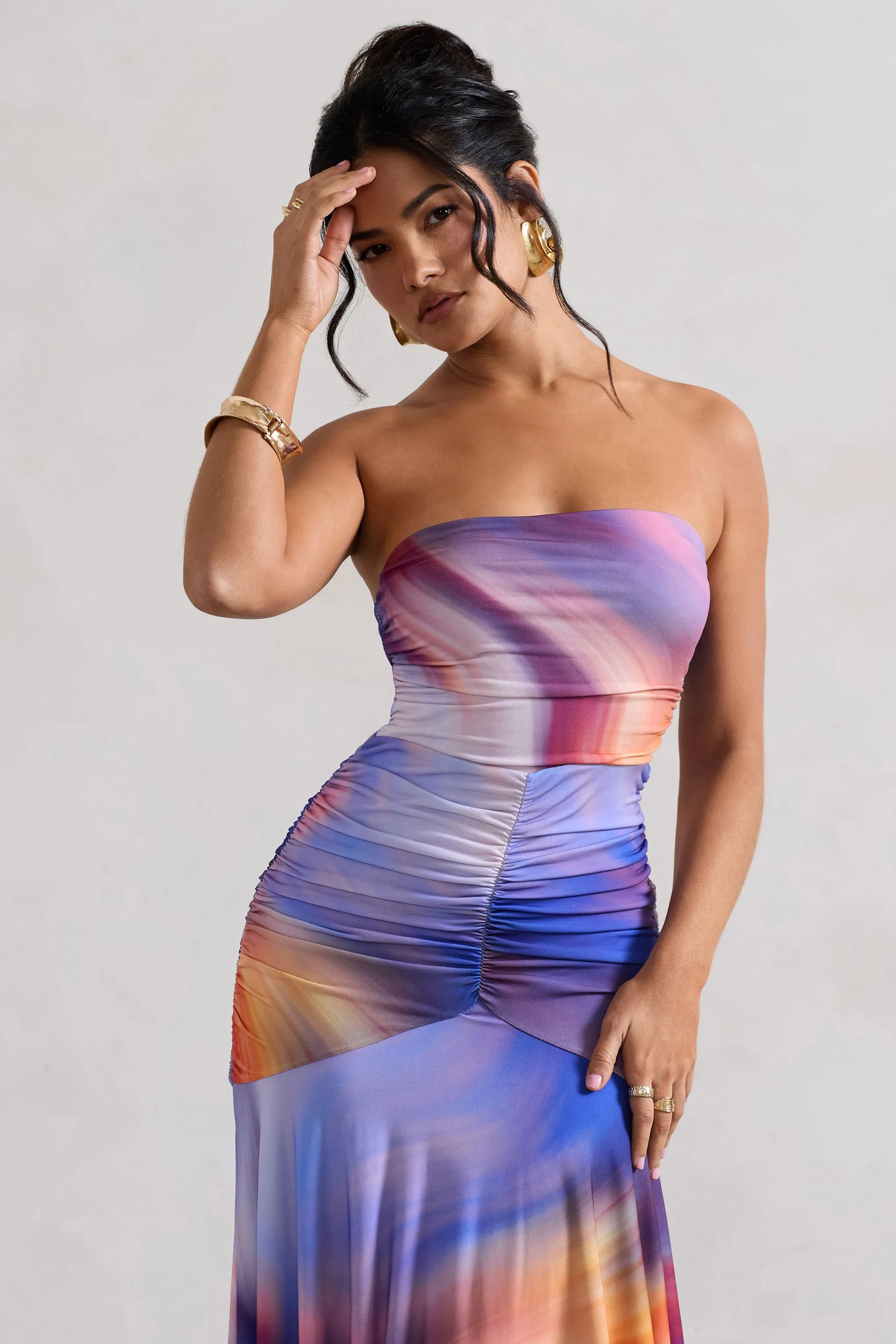 Florianne | Ombre Print Ruched Bandeau Midi Dress