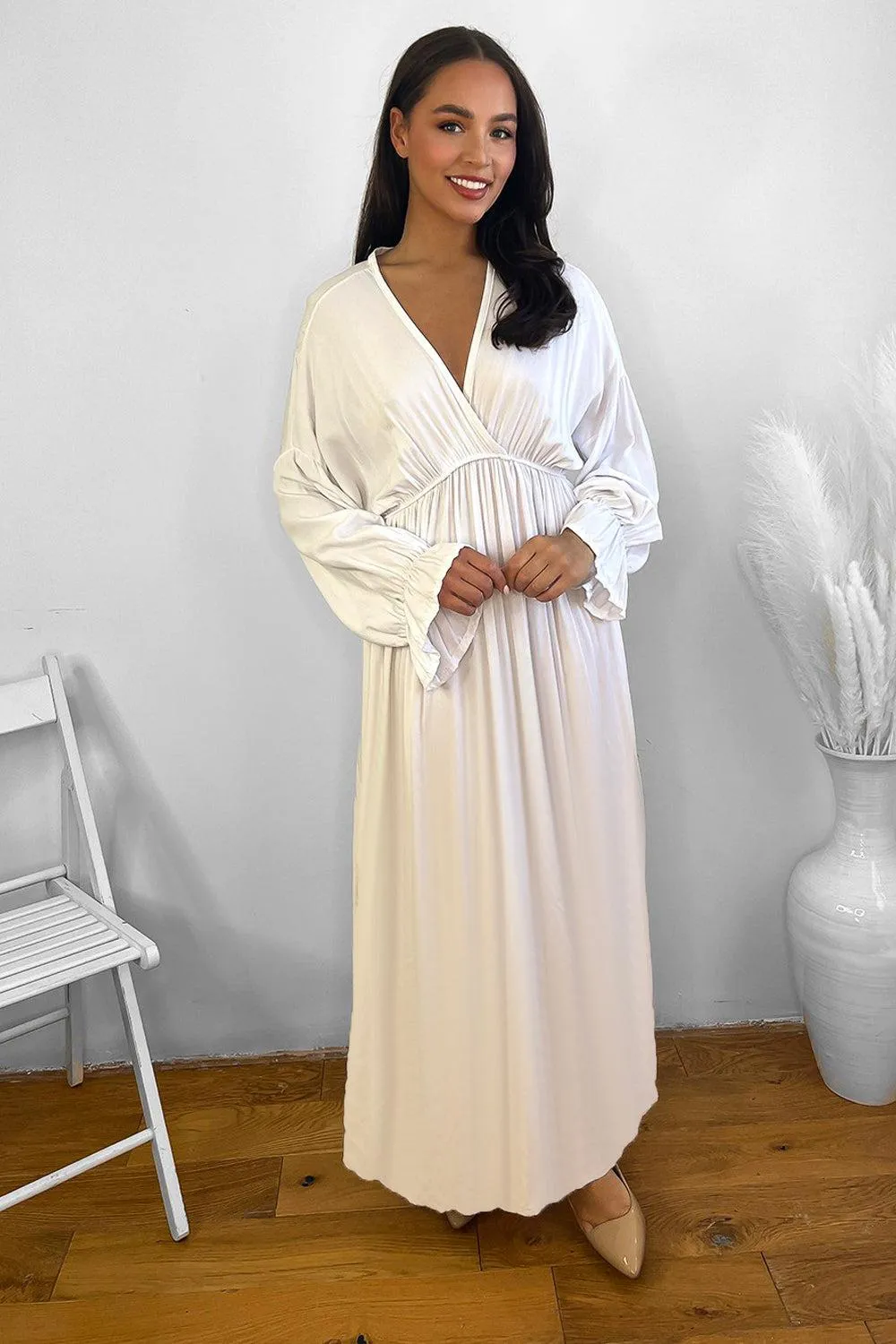 Flute Sleeves Chiffon Maxi Dress