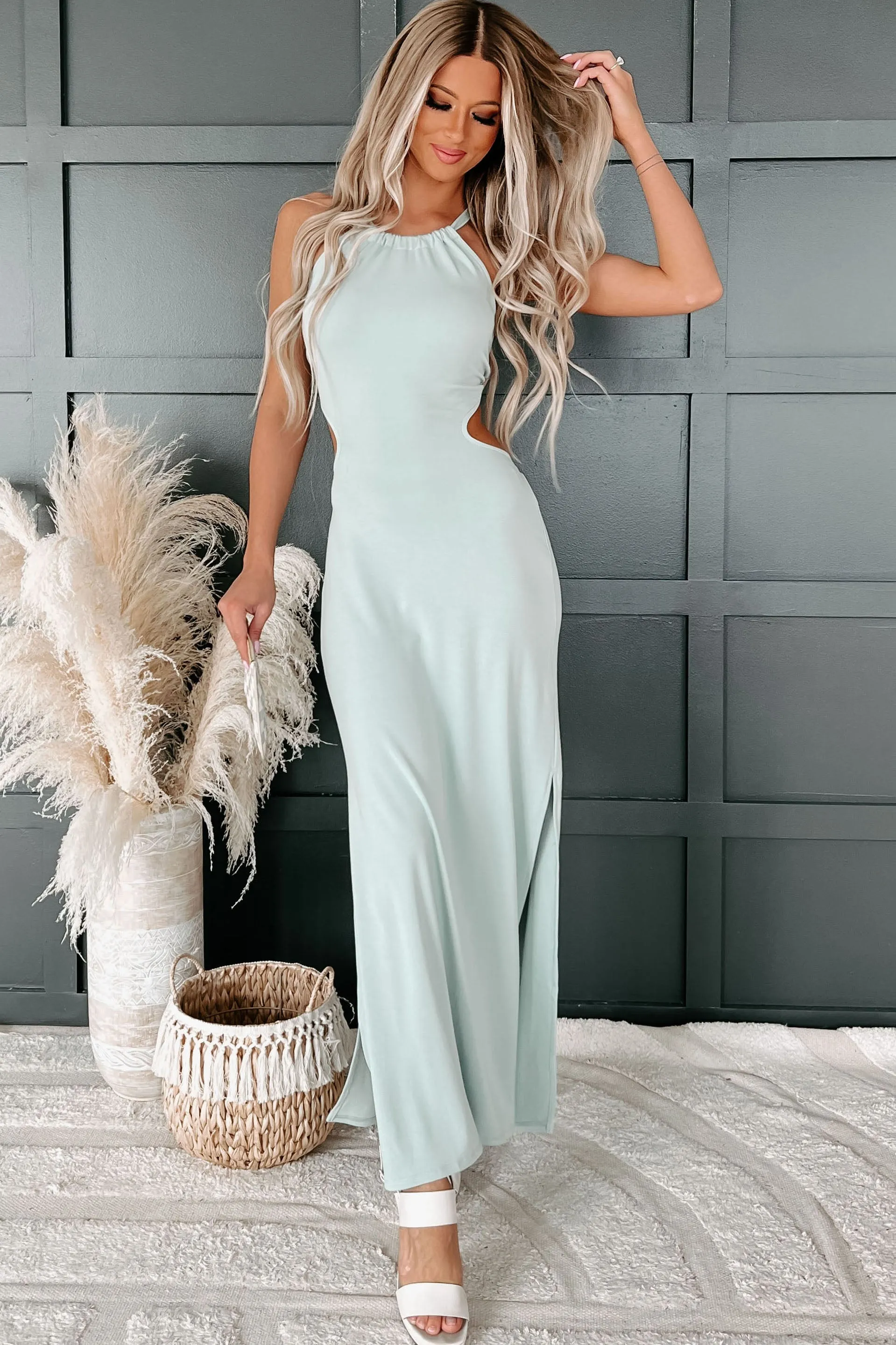 Friends For Life Open Back Halter Maxi Dress (Mint)