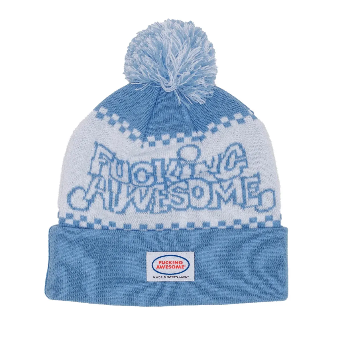 Fucking Awesome - PBS Jacquard Ball Beanie White/Light Blue