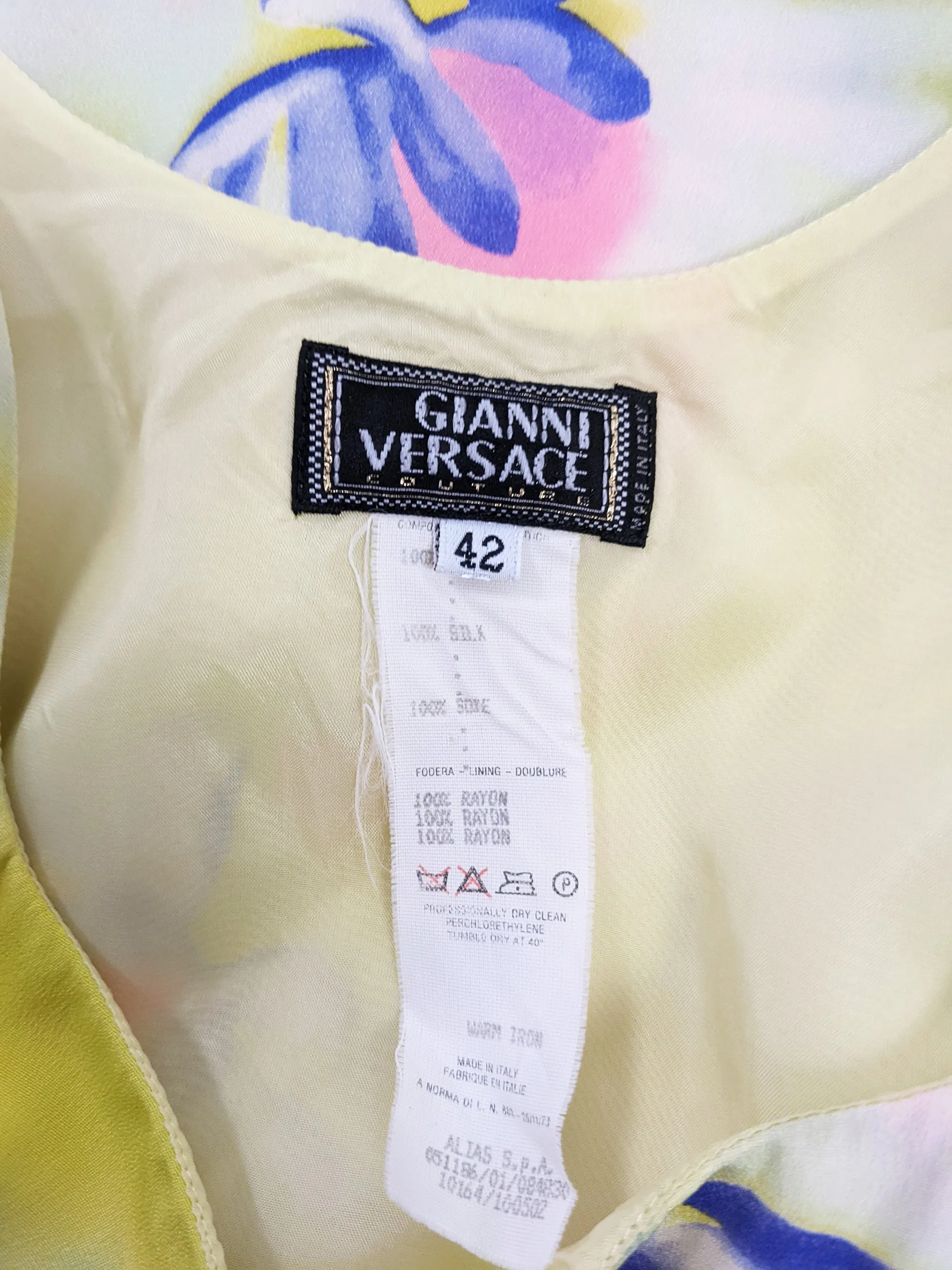 Gianni Versace Vintage Yellow Silk Floral Dress, 1990s