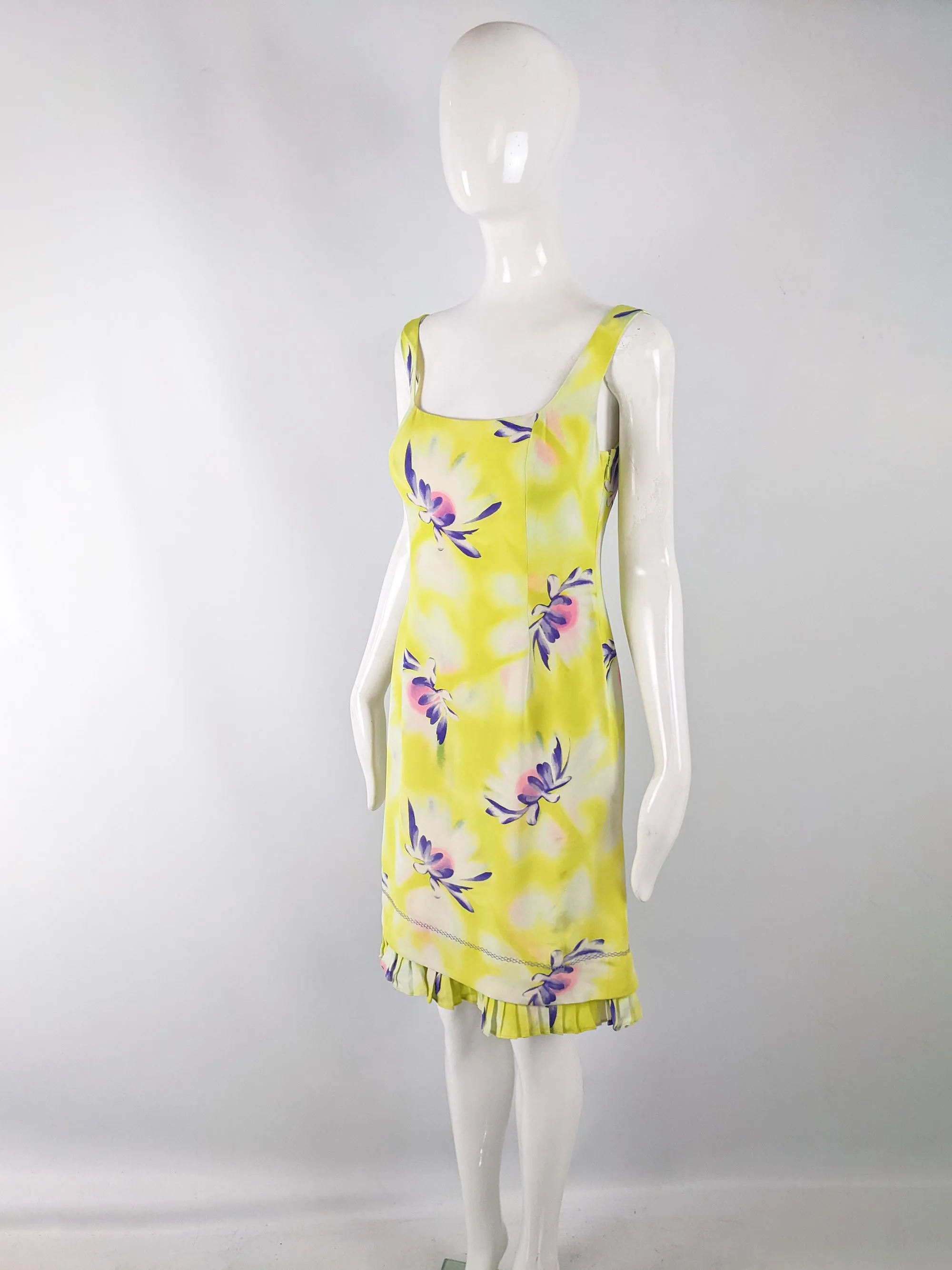 Gianni Versace Vintage Yellow Silk Floral Dress, 1990s