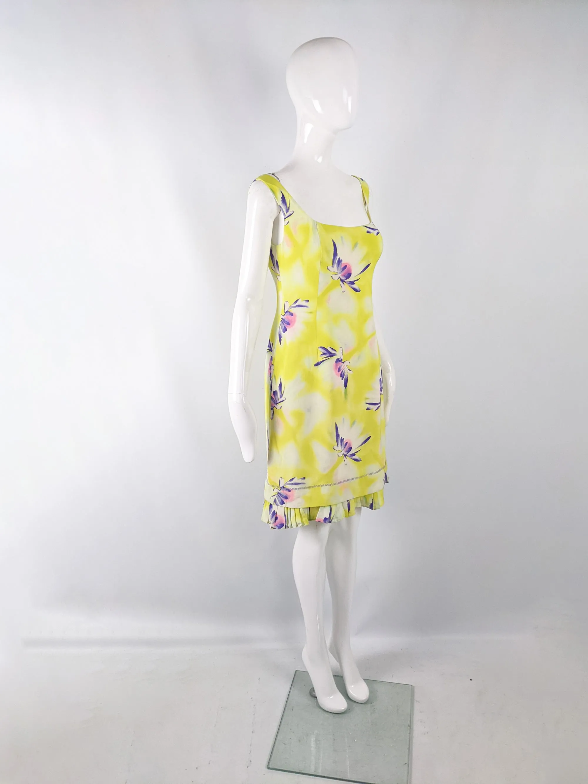 Gianni Versace Vintage Yellow Silk Floral Dress, 1990s