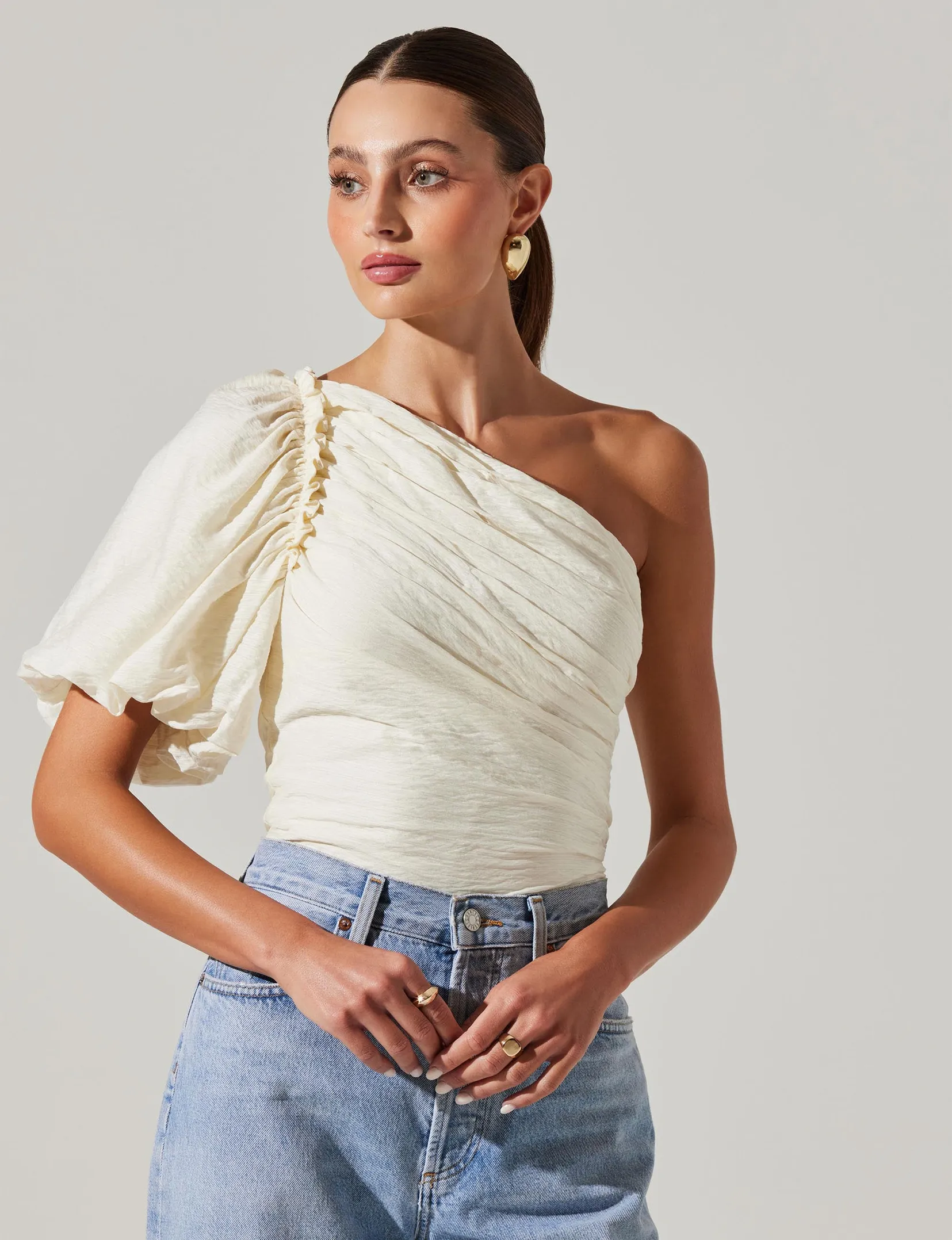 Gidget One Shoulder Top, Cream