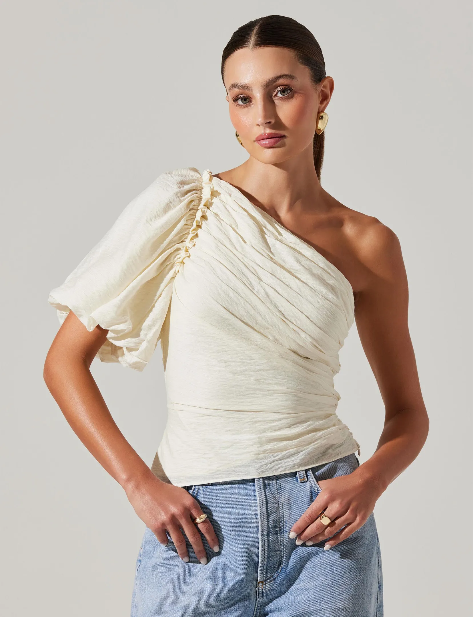 Gidget One Shoulder Top, Cream