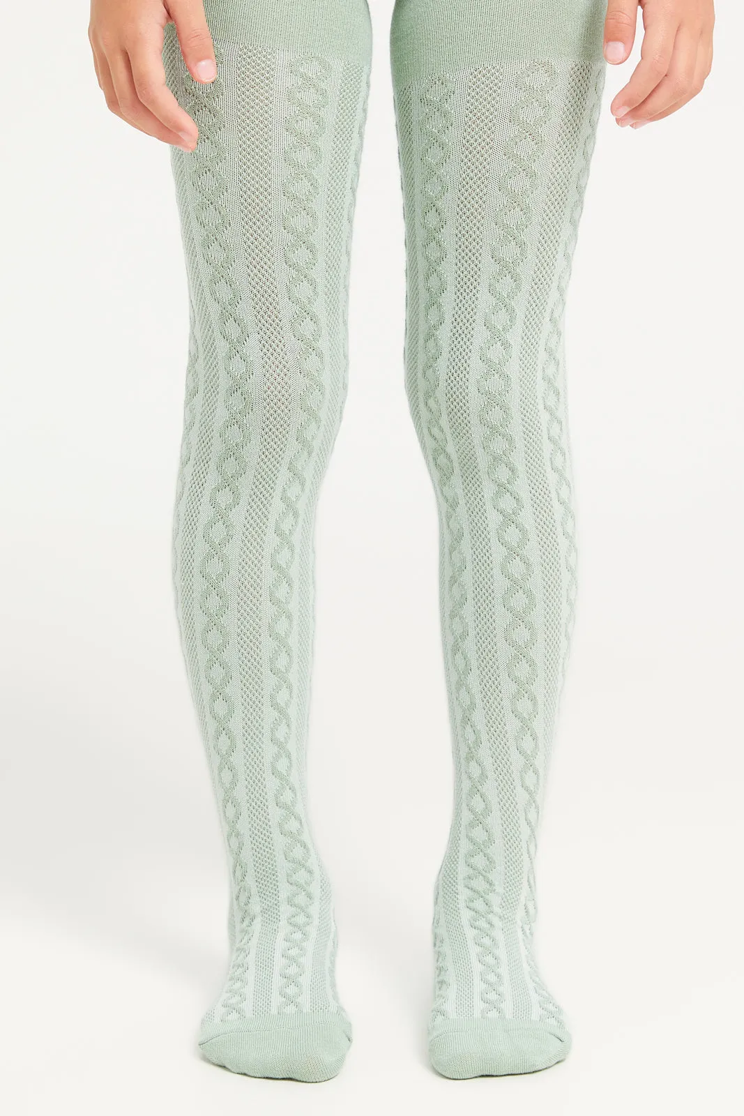 Girls White And Green Tights Set (2 Piece)