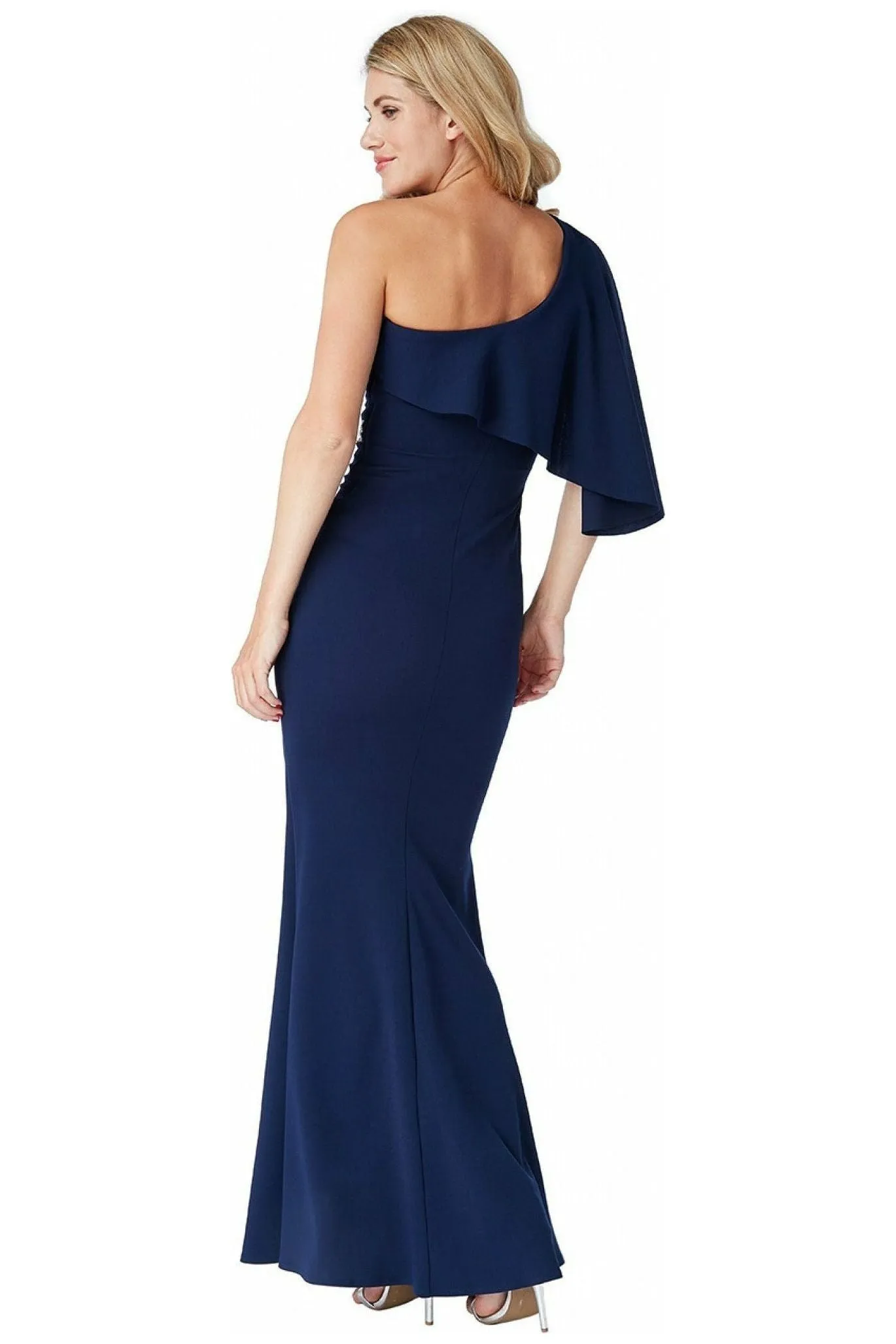 Goddiva Off The Shoulder Flair Maxi Dress - Navy