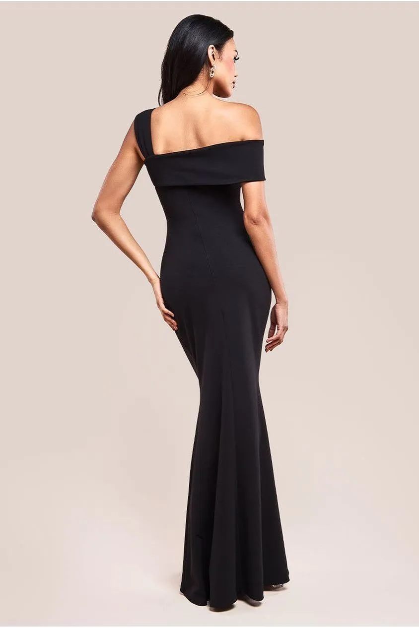 Goddiva Off The Shoulder Pleated Waist Maxi Dress - Black