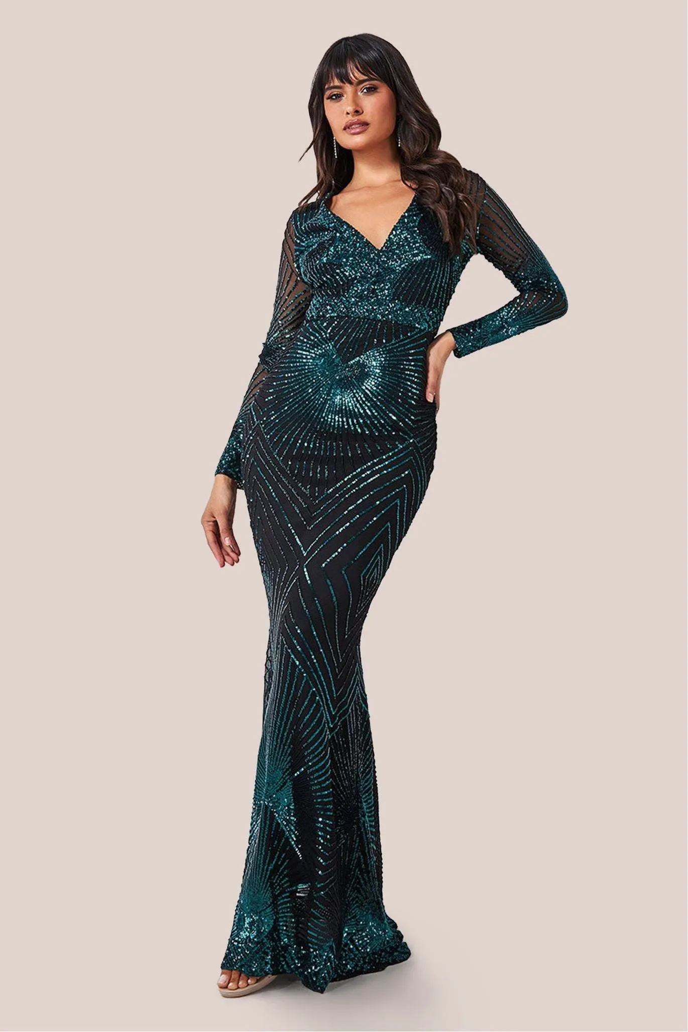 Goddiva Starburst Effect Maxi Dress - Emerald